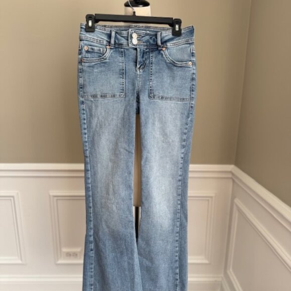 Garage Blue Denim Low Rise Flare Jeans - Picture 2 of 12